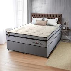 Conjunto Cama Box Cinza c/ Molas Ensacadas Preston Cinza Queen 158x198x71