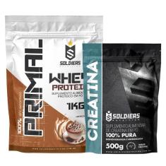 Kit: Whey Protein Primal 1Kg 100% Importado + Creatina Monohidratada 500g - Soldiers Nutrition-Unissex