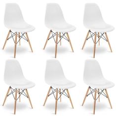Kit 6 Cadeiras Charles Eames Eiffel Wood Design Branca