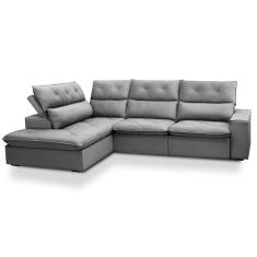Sofá 4 Lugares Retrátil e Reclinável com Chaise Esquerdo Noruega Veludo Prata