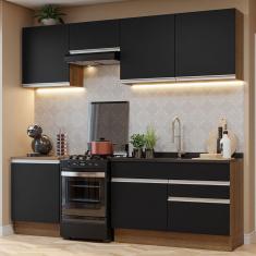 Armário De Cozinha Completa 240Cm Rustic/Preto Glamy Madesa