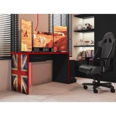 Mesa Gamer Escrivaninha 1 Gaveta DRX 9000 Espresso Móveis Preto Tx/Vermelho Tx