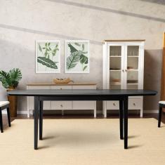 Mesa Oval 8 Lugares 2,0m Tampo Vidro e MDF Tiê CabeCasa MadeiraMadeira Preto