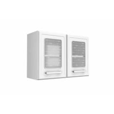Armário Aéreo P/ Cozinha Gourmet 7006 2 Portas C/ Vidro 80cm Branco - Bertolini