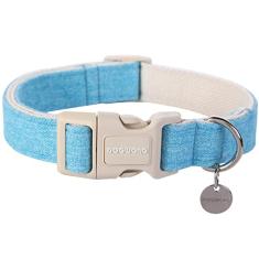 DOGWONG Coleira para cachorro de cânhamo de algodão, coleira azul resistente ajustável de tecido natural macio fofo para casamento para cães pequenos, médios e grandes