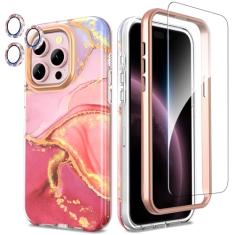 SHEDEER Capa compatível com iPhone 15 Pro de 6,1 polegadas, capa protetora elegante e fina, proteção de 360 graus, [com protetor de tela de vidro e capa brilhante para lente de câmera] caiu 3000