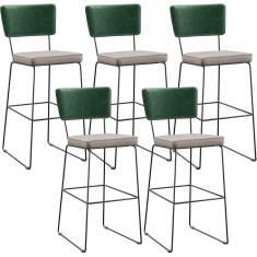 Kit 05 Banquetas Altas Facto Verde Musgo Linho Bege