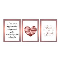 Kit 3 Quadros Decorativos Rose Para Sala Quarto Casal