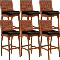 Kit 06 Banquetas Altas Cozinha Sala Jantar Fixa Mila B04 Sintético Cam