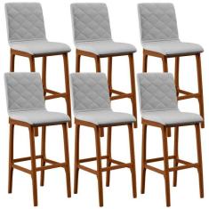 Kit 06 Banquetas Altas Para Cozinha Sala de Jantar Fixa Zoe B04 Linho 