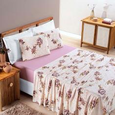 Jogo De Lençol Grace Queen 4 Peças Malha 100% Algodão Rôse Floral