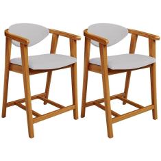 Kit 02 Banquetas Baixa Para Cozinha Sala Jantar Bancada Cecília L02 Linho Cinza - Lyam Decor