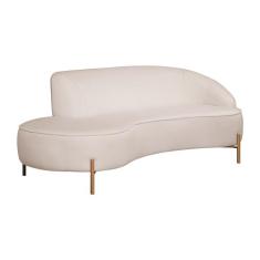 Sofá Curvo 3 Lugares 180cm Braço Esq. Thommy Pés Ouro Linho Off White 
