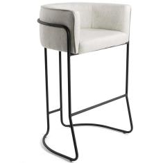 Banqueta Fixa Base De Aço Preto Betina D02 Linho Creme A-48