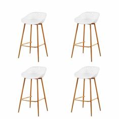 Kit 4 Banquetas Altas Clarice Sidera Rivatti Polipropileno Branca Base Metal Aço