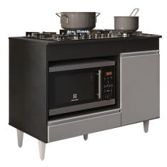 Balcão Multiuso para Cooktop 4 Bocas Georgia Preto/Cinza - Lumil Móveis