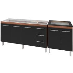 Balcao Pia 150cm e Cooktop 4 Bocas Savana Preto Mobbs