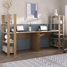 Mesa Escrivaninha Conjunto Match 6 Prateleiras Off White/Carvalho - Pnr Móveis