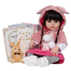 Boneca Bebê Reborn Menina Coelhinha Morena Linda 100% Vinil - Cegonha 