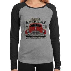 Baby Look Raglan Vintage Classic Car Manga Longa - Foca na Moda, Cinza