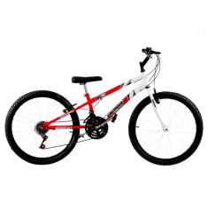 Bicicleta de Passeio Ultra Bikes Esporte Bicolor Rebaixada Aro 26 Reforçada Freio V-Brake – 18 Marchas Vermelho/Branco