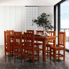 Mesa Madeira Maciça MDP Com 8 Cadeiras 200 x 88 Castanho Serene Shop JM