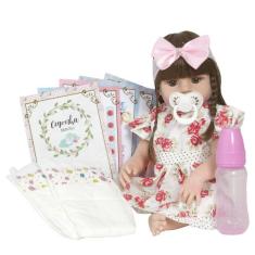 Boneca Reborn Menina Corpo de Silicone com Vários Itens - Cegonha Rebo