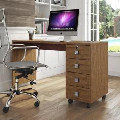 Escrivaninha Para Computador Office Com 4 Gavetas Dubai Amêndoa - Lukaliam Moveis