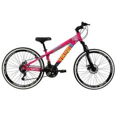 Bicicleta Aro 26 Vikingx Tuff Rosa/Azul 21v Alumínio Freeride Freio a 