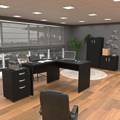 Conjunto de Escritório Office Escrivaninha Armários Gaveteiro Preto
