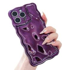 ekoneda Capa para iPhone 15 encaracolado ondulado bonito borda quadrada, capa protetora de silicone estética para mulheres, meninas, fina, glitter, água, ondulação, chapeamento à prova de choque,