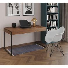 Escrivaninha Industrial Office Estudo Malta Amêndoa 137X53Cm Com 1 Poltrona Branca Base Cor: Amendoa