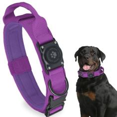 Coleira tática AirTag para cães, 100% impermeável, integrada, Apple AirTag, com suporte rígido para AirTag, coleira militar ajustável com alça, coleira GPS para cães de médio e grande porte