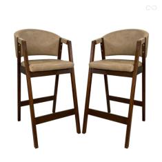 Kit 2 Banquetas Alta de Madeira Maciça Pinhão Ravena com Encosto Sintético Bege CCS