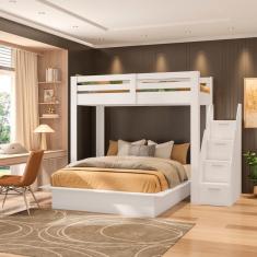 Beliche Family Adulto com Cama Casal Star Plus Branco Perfect Wood