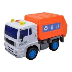 Caminhão Coleta De Lixo Com Som E Luz Fricção Laranja - DM Toys
