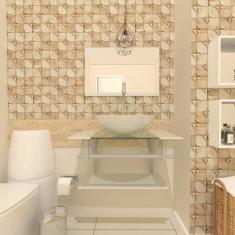 Gabinete de Vidro 70cm Inox com Cuba Redonda Branco