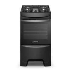 Fogão Continental 4 Bocas FC4GB Preto Mesa de Vidro Forno Eco Turbo Grades de Ferro Fundido Bivolt