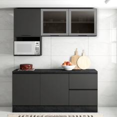Cozinha Modulada Completa 5 Peças 5 Portas 3 Gavetas com Portas Vidro Fumê Etina Poliman Móveis Grafite