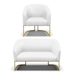 Sofá Namoradeira e Poltrona Base Industrial Dourado Stella Corino Branco D03 - D`Rossi