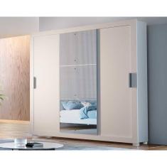 Guarda Roupa Casal 3 Portas de Correr e 4 Gavetas c/ Pés Veneza Luxo Branco - Rufato