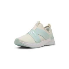 PUMA Tênis feminino Softride Harli sem cadarço, Branco quente, azul pacífico, 40