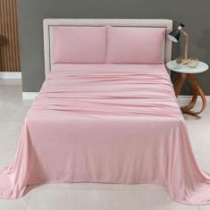 Jogo Lençol Cama Casal Padrão 4 Peças Malha 100% Algodão Liso Luxo Mac