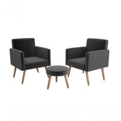 Conjunto 02 Poltronas Decorativas E 1 Puff Dallas - Chumbo