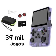 r36s 128GB original Console de jogos portátil retrô ,r36s console portatil，chip RK3326 integrado, usando sistema Arkos 2.0, memória de sistema de 1 GB, 3500 mAh, duração da bateria de 4-6 horas, mais de 39.000 jogos, videogames portáteis, cor: roxo