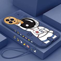 Capa de telefone com cordão de mão de astronauta bonito para iPhone 13 12 11 Pro Max XS Max XR X 8 7 Plus Silicone Líquido Amortecedor Macio Capa Traseira, A, Para iPhone 12 Mini
