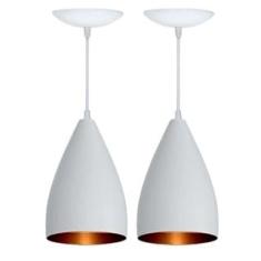 Kit 2 Pendentes Vegas (Branco Textura / Dourado)