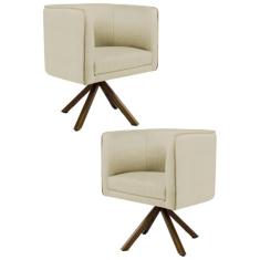 Kit 2 Poltronas Decorativas Base Giromad Madeira Betina C-129 Linho Bege Claro - Domi