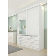 Guarda Roupa Solteiro com Espelho 2 Portas 6 Gavetas Chicago Tcil Móveis Neve