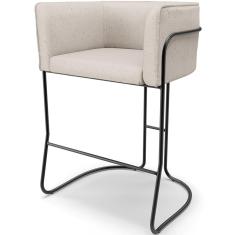 Banqueta Baixa Decorativa Fixa Betina D02 Estrutura Aço Assento Linho Cru Preto Lyam Decor
